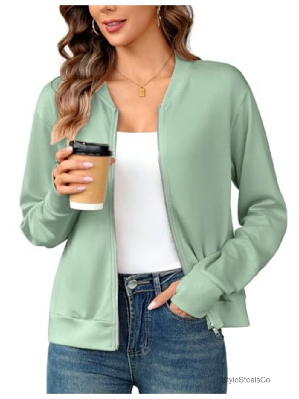 Women's Zip Up Lightweight Bomber Jacket Sweatshirt with Pockets